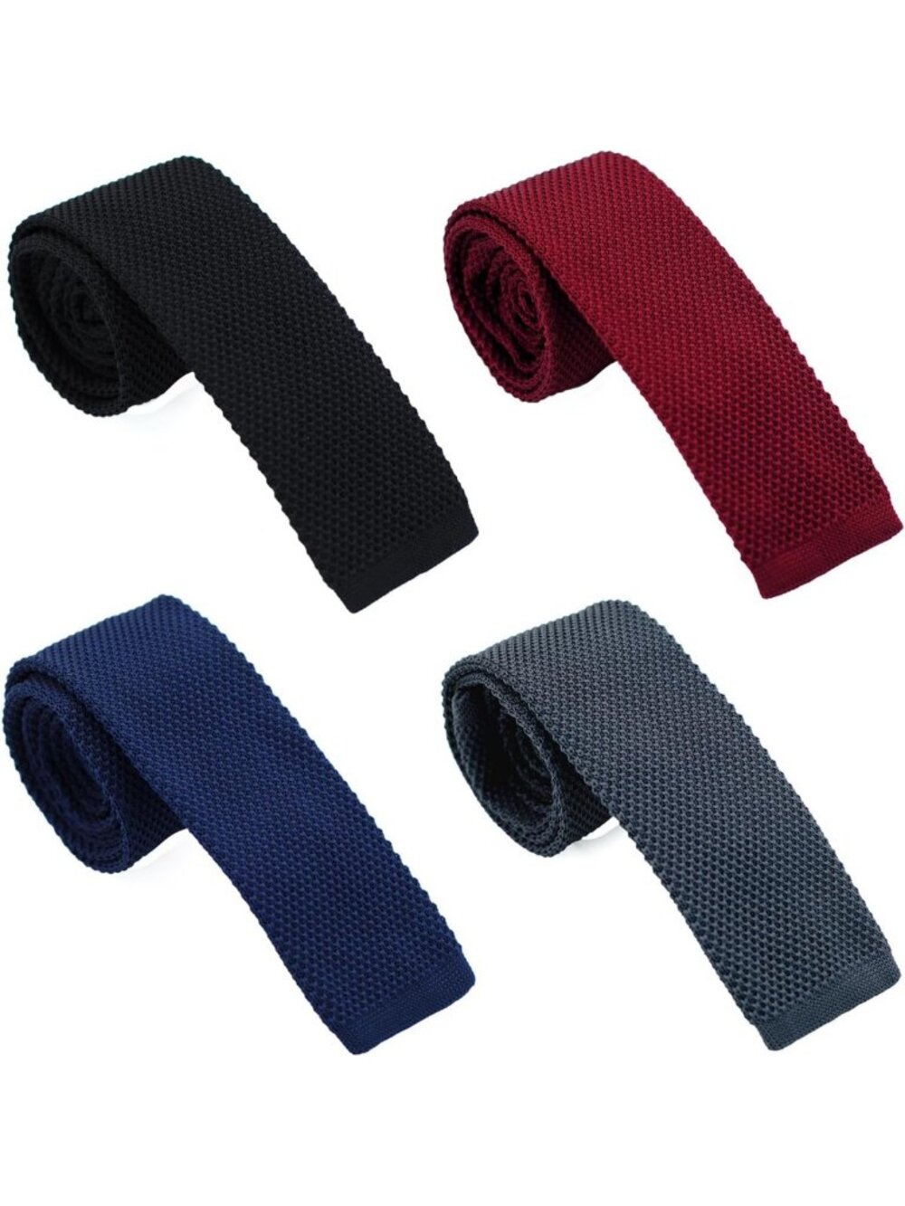 Men's Skinny Knit Neckties - 2.2" Flat End Ties, Stylish 4-Pack for Any Occasion